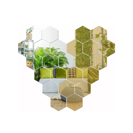 Wall Stickers, LYGZTing 24 PCS Wall Decals Mixed Pack Removable Mirror Stickers DIY Acrylic Wall Decor Hexagon Mirror Wall Stickers Non Glass Mirror for Apartment Decor Aesthetic Room Decor Halloween Decoration